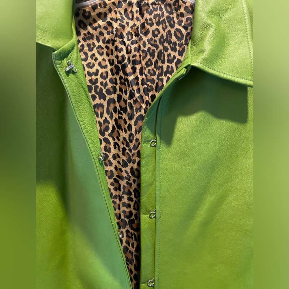Green and Leopard Leather coat
